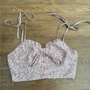 SHEIN Pink Floral Tie-Strap Crop Top